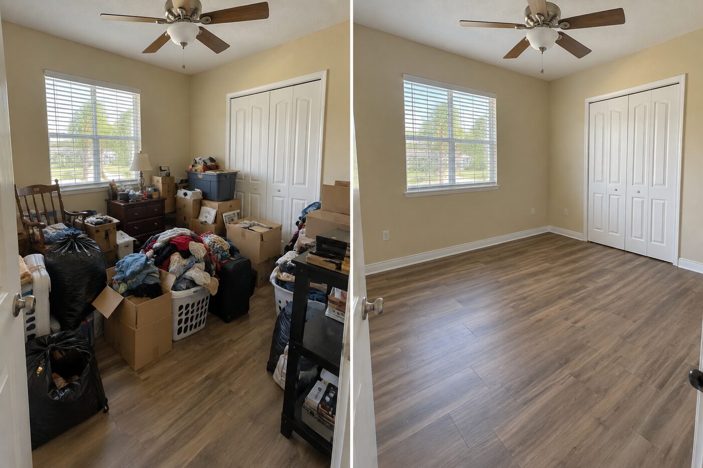 Representative heavy-clutter cleanout before and after example