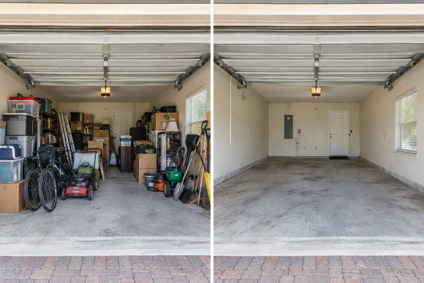 Representative garage cleanout before and after example